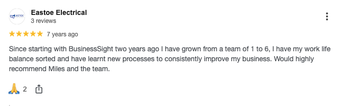 Sam Eastoe Electrical Business Coaching Google Review